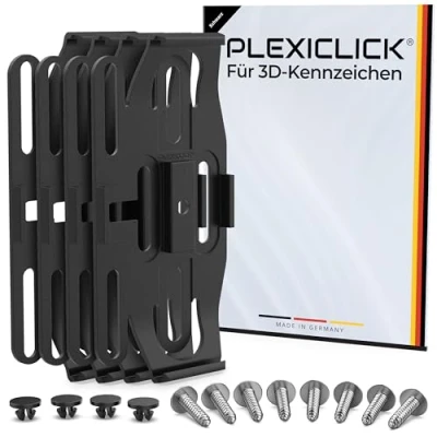 Afbeelding van PLEXICLICK® 3D kentekenplaathouder zonder onzichtbaar frame universeel voor Duitse kentekenplaten (zwart, alleen in het Duits