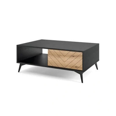Afbeelding van Selsey BOULIA Salontafel visgraat 104x68 cm zwart/eik