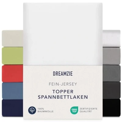 Afbeelding van Dreamzie Hoeslaken, 180 x 200 cm cm, jersey 100% katoen, matrashoogte tot 15 hypoallergeen, Oeko Tex, wit