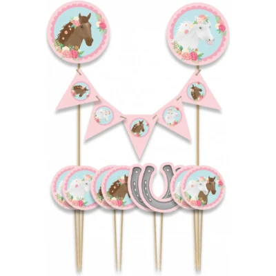 Afbeelding van Paperdreams Taartdecoratie set paarden 9 stuks