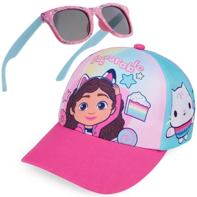 Afbeelding van Get Trend Pet voor meisjes en zonnebril kinderen, UV400 bescherming, Roze Blauw Gabby&#039;s Dollhouse, Eén maat
