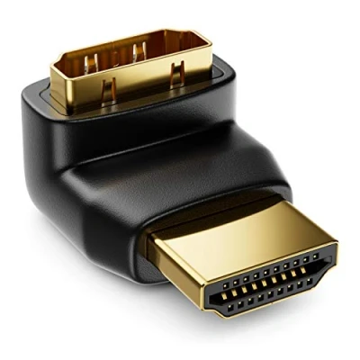 Afbeelding van deleyCON HDMI adapter 90 hoek aansluiting en stekker gouden 3D 1080p Full HD zwart