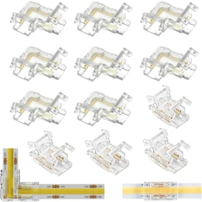 Afbeelding van TenaLucy 12 stuks COB led stripconnectoren, 8 x L vormige connectoren, 4 transparante middenconnectoren, geen donkere zones, voor 10 mm brede ledstrips, 2 polig