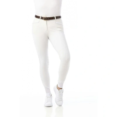 Image de EQUITHÈME Pantalon d&#039;Équitation Safir Silicone Genouillères Blanc/Bleu 38