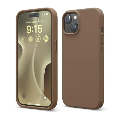 Afbeelding van elago Liquid siliconen hoesje compatibel met iPhone 15 (4&quot;), hoogwaardige siliconen, volledige bescherming 4 laags schokbestendig telefoonhoesje, zachte microvezel anti kras voering (Bruin)