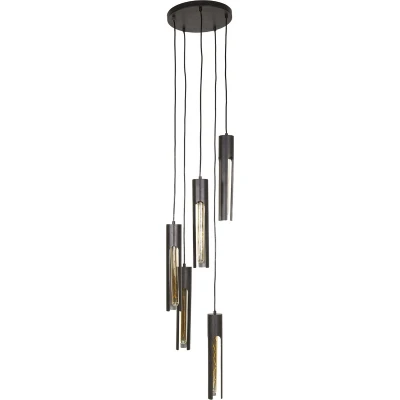 Afbeelding van Hanglamp Zwart Metaal 5 Lichts 30x30x180cm Giga Living