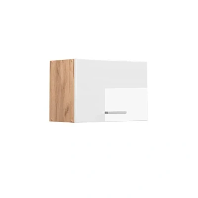 Afbeelding van Vicco Hangkast R Line, Wit Hoogglans/Bruin, 60 cm Plat