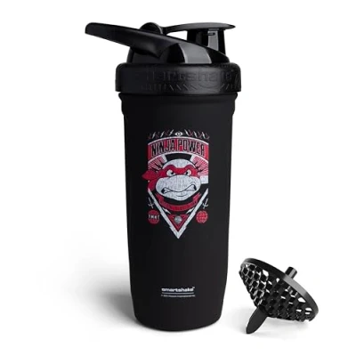 Afbeelding van Smartshake TMNT Ninja Power Reforce Proteïneshaker, roestvrij staal, 900 ml, waterdicht schroefdeksel, BPA vrij, uniseks, niet geïsoleerd, zwart
