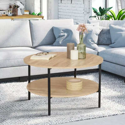 Image de Table basse double plateau DETROIT ronde 70 cm design industriel