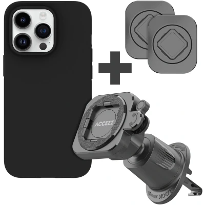 Afbeelding van Accezz EasyLock telefoonhouder auto inclusief hoesje voor de Apple iPhone 14 Pro Ventilatierooster 360 graden draaibaar Zwart