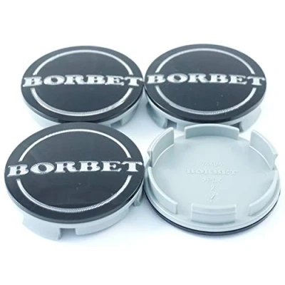 Afbeelding van Borbet Naafdoppen 74404, 4 originele stuks, velgdoppen, naafkappen, zwart, glanzend, zilver, 55 mm