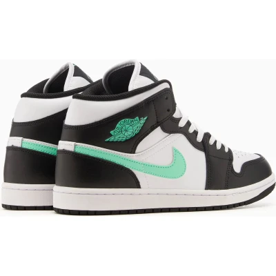 Afbeelding van Jordan AIR 1 MID Sneakers hoog, Heren, Maat: 46, White/green glow/black Leer/ synthetisch