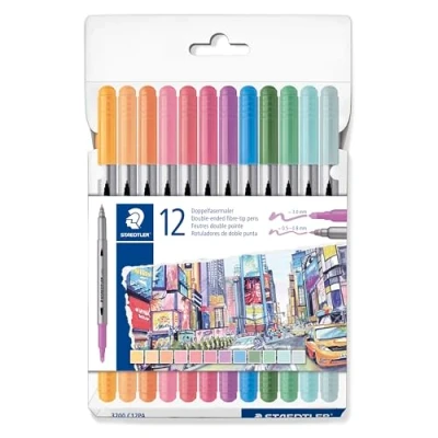 Afbeelding van STAEDTLER 3200 C12PA Design Journey kleurstiften, dubbele punt, lijnbreedte 0,5 3,0 mm, 12 verschillende pastelkleuren, stuks