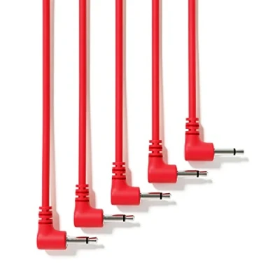 Afbeelding van ExcelValley Pak van 5 Mono haakse modulaire patchkabel 3,5 mm 1/8&quot; (rood 60 cm 24&quot;)