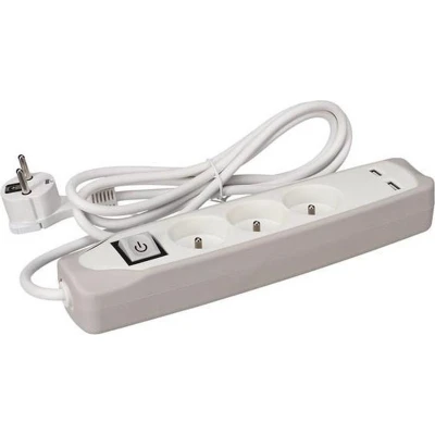 Afbeelding van 3 voudige stekkerdoos met schakelaar 2 usb poorten grijs/wit penaarde Velleman