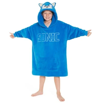 Afbeelding van Sonic The Hedgehog Trui voor kinderen, oversized fleece sweatshirt, warme pluche hoodie, één maat, Blauw 3D