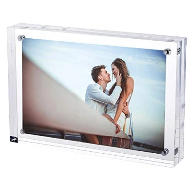 Afbeelding van TRIXES Magnetische fotolijst van acryl, 15,2 x 10,2 cm, dubbelzijdig displayblok, transparant, 2 cm dik