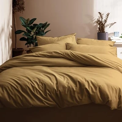 Afbeelding van MATT &amp; ROSE Beddengoed voor tweepersoonsbed, gewassen, katoen, 100% Oeko Tex, dekbedovertrek 260 x 240 cm + 2 kussenslopen met ruches, 65 cm, uniseks, honing
