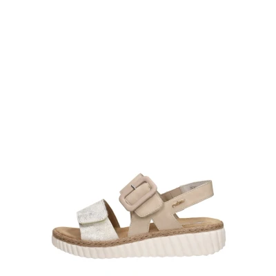 Afbeelding van Rieker Sandalen met sleehak, Dames, Maat: 37, Beige Hoogwaardig imitatieleer