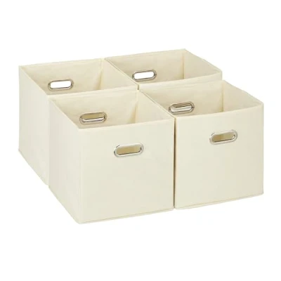 Afbeelding van Relaxdays opbergmand set van 4 stoffen opberger kastmanden 30x30 cm 2 handgrepen beige