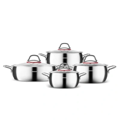 Image de Karaca Emirgan Batterie de cuisine 8 pièces en acier inoxydable avec couvercle verre et casseroles