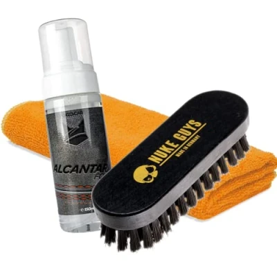 Afbeelding van detailmate Alcantara FoxedCare Foam 150 ml + Nuke Guys borstel voor leer en textiel, hoogwaardige microvezeldoek 320 g/m², geschikt alle types, Reinigingsmiddel,