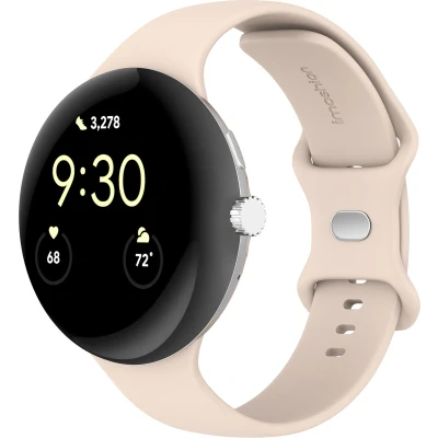 Afbeelding van imoshion Bandje Geschikt voor Google Pixel Watch 3 45 mm Maat S Siliconen band zilver knoopje Roze