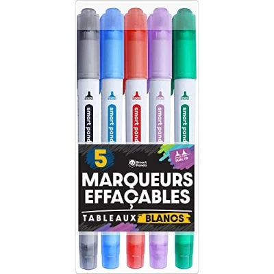Afbeelding van SmartPanda Whiteboard marker dubbele punt, medium en fijn droog afwisbaar, perfect voor gebruik thuis, op kantoor of school 5 kleuren (5)