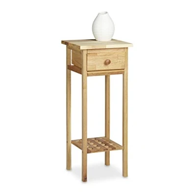 Afbeelding van Relaxdays telefoontafel walnotenhout bijzettafel met lade halkastje plantentafeltje