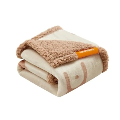 Afbeelding van Feandrea Hondendeken, waterafstotend, fleece en flanel, voor miniatuur kleine honden, katten, 101 x 73 cm, maat M, machinewasbaar, omkeerbaar, bescherming bank, bed, beige PPB040K01