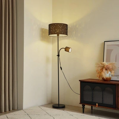Afbeelding van Lindby Melanie vloerlamp, zwart, stof, Ø 36 cm, 2 lamps.