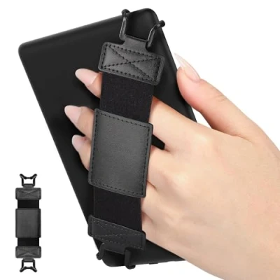 Afbeelding van MoKo Veiligheidspolsband voor Kindle eReaders Fire Tablet Kobo/Voyaga/Lenovo/Sony E Book, Tablet, elastische handgreep, licht, antislip, zwart