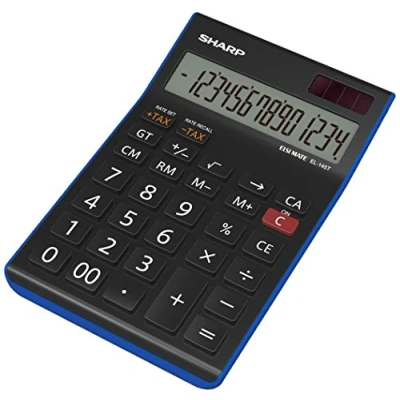 Image de Sharp electronics eL145TBL 14 chiffres calculatrice, calcul de taxes, noir/bleu