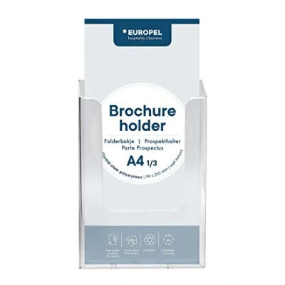 Afbeelding van Europel brochurehouder voor 1/3 A4 formaat, transparante acryl literatuurhouder en dispenser, boekenstandaard dispenser boekjes, folders menu&#039;s kantoor