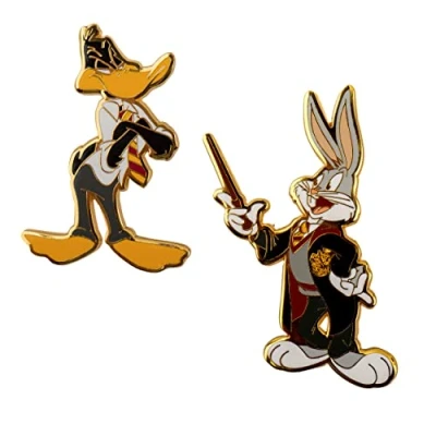 Afbeelding van Cinereplicas Set van 2 metalen Bugs Bunny en Daffy Duck Zweinstein broches 5 cm Officiële licentie