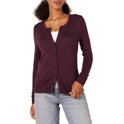 Image de Amazon Essentials Gilet Col Rond Léger (Grandes Tailles Disponibles) Women&#039;s, Bordeaux, L