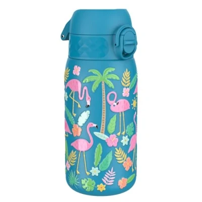 Afbeelding van ION8 Gourde Enfant Inox 400ml, Anti Fuite, Facile à Ouvrir, Verrouillage Sécurisé, Lavable au Lave Vaisselle, Poignée de Transport, Nettoyer, Durable, Acier Inoxydable, Motif Flamants Roses