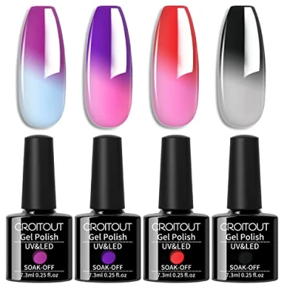 Afbeelding van Croitout 4WB 015 Set van 4 Shellac UV thermische gelnagellak, kleurverandering, meerkleurig, uitwisbaar, kameleon, 7,3 ml