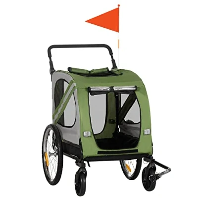 Afbeelding van PawHut 2 in 1 Hundeanhänger &amp; Hundebuggy, Hundefahrradanhänger Fahrradanhänger, Hundewagen mit Reflektoren für Mittelgroße Hunde bis 20 kg, Oxford Gewebe, Grün