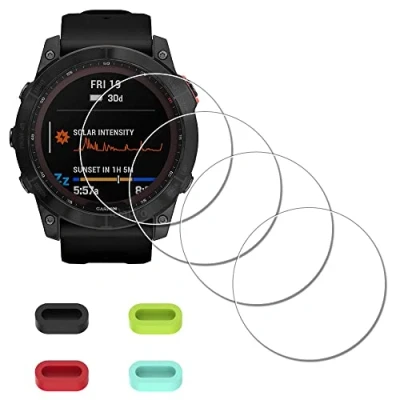 Afbeelding van iDaPro Set van 4 displaybeschermfolie voor Garmin Fenix 7X Pro Sapphire Solar/Fenix Solar Watch gehard glas + stofkappen