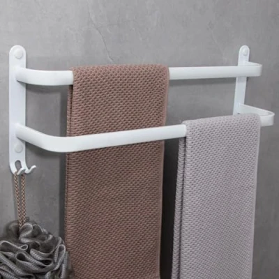 Afbeelding van Handdoekenrek wandgemonteerde 2 verdiepingen badkamerhanddoekhouder met haken handdoekhouder aluminium handdoekrek voor keuken, badkamer, hotel, 50 cm