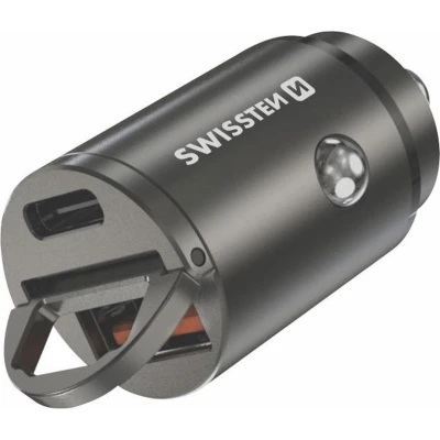 Afbeelding van Swissten Autolader 30W 2 poorten USB &amp; C Snellader Zilver