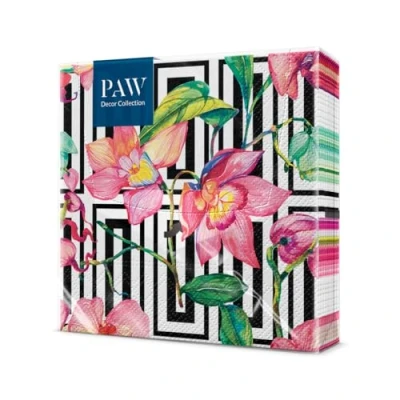 Afbeelding van PAW Papieren servetten, 3 laags (33 x 33 cm), 20 stuks, perfect voor verjaardagen, feesten, bruiloften, kommunion en vieringen, tafeldecoratie orchidee van wilde bloemen