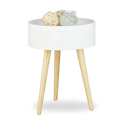 Afbeelding van Relaxdays bijzettafel rond 50 x 38 cm Scandinavisch nachttafel salontafel wit
