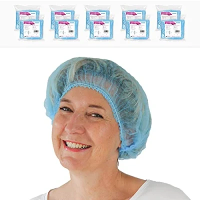 Image de ARNOMED charlotte cheveux bleu, jetable bleue, aliemntaire 500 pièces, 52 cm, charlottes jetables cheveuxs pour la cuisine ou le dentiste, bonnnet hommes/femmes
