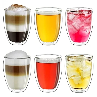Afbeelding van Creano Set van 6 dubbelwandige glazen thermosbekers voor koffie, thee, latte macchiato, cappuccino, 250 ml