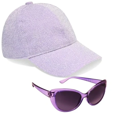 Afbeelding van Pet voor kinderen, meisjes, set baseballpet en zonnebril, eenheidsmaat, Paars glitter