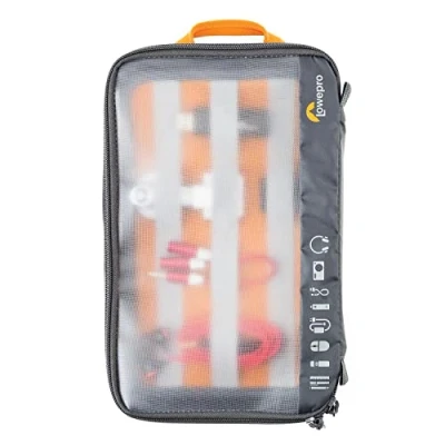 Afbeelding van Lowepro GearUp Reistas voor pc kabels, adapters, batterijen, opladers, kleine camera&#039;s, USB sticks, laptopaccessoirehoes, gemaakt van gerecyclede stof, grijs