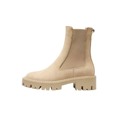 Afbeelding van ONLY Shoes Chunky Enkellaarsjes met plateauzool, Dames, Maat: 40, Camel Kunststof