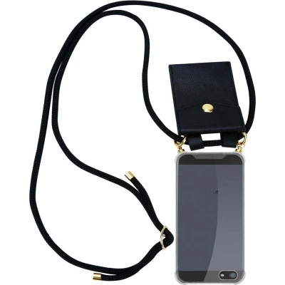 Afbeelding van Cadorabo Hoesje geschikt voor Apple iPhone 5 / 5S SE 2016 in ZWART Silicone Mobiele telefoon ketting beschermhoes met gouden ringen, koordriem en afneembare etui